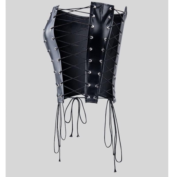 Cape Clique Sexy Adjustable Spaghetti PU Lace Up Front Tube Top Cutout Cami Tank - Picture 3 of 5